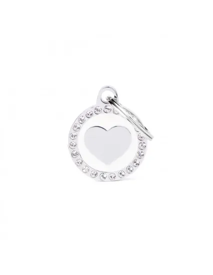 Снимка на My Family Glam Heart Circle Strass - Елегантен кучешки адресник - сърце, Сваровски, бял