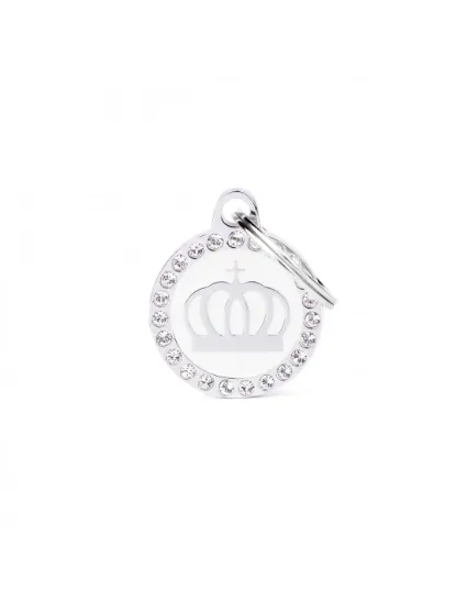Снимка на My Family Glam Crown Circle Strass - Елегантен кучешки адресник - корона, Сваровски, бял