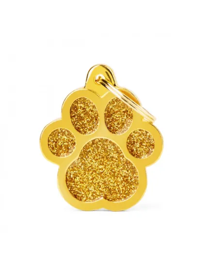 Снимка на My Family Id Tag Paw Gold Gitter - Елегантен адресник за кучета във форма на лапичка, златист