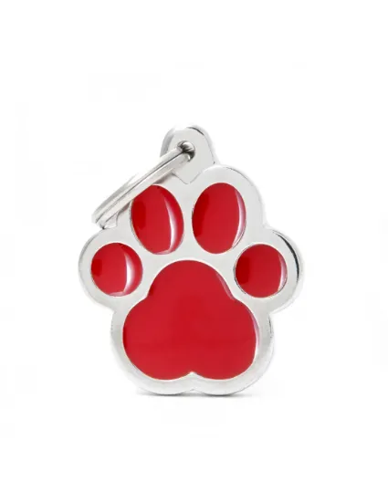 Снимка на My Family Id Tag Paw Gold Gitter - Елегантен адресник за кучета във форма на лапичка, червен