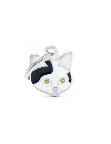 Снимка на My Family Cat Tag - White and Black European Shorthair Cat - Елегантен адресник за котки - порода Европейска късокосместа - черно бял