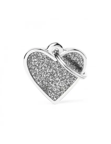 Снимка на My Family Heart Id Tag - Елегантен кучешки адресник медальон във форма на сърце - сив