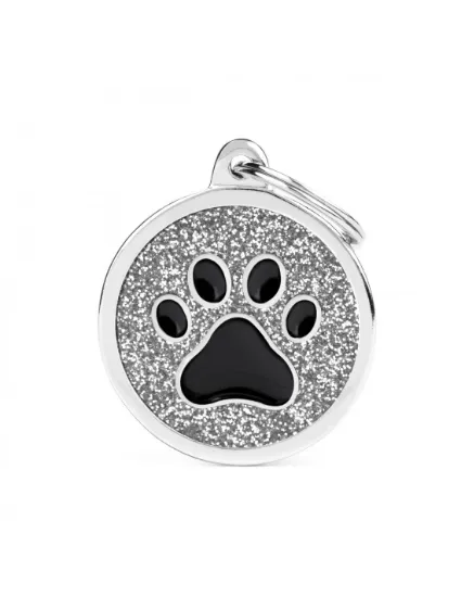 Снимка на My Family Id Tag - Елегантен кучешки адресник медальон, кръгъл с лапа, сив