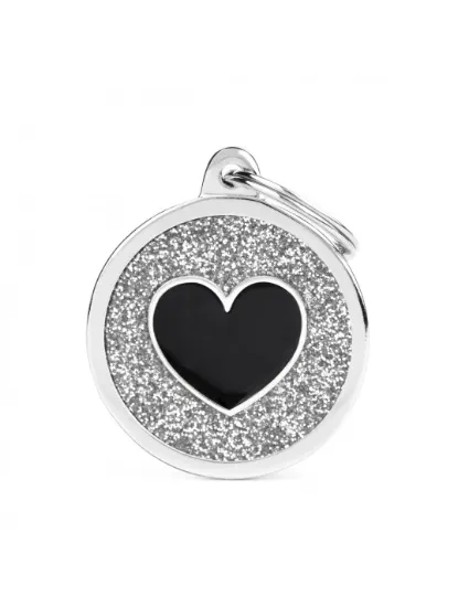 Снимка на My Family Id Tag - Елегантен кучешки адресник медальон, кръгъл със сърце - сив