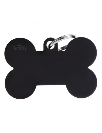 Снимка на My Family Id Tag XL - Елегантен алуминиев кучешки адресник медальон във форма на кокал, черен