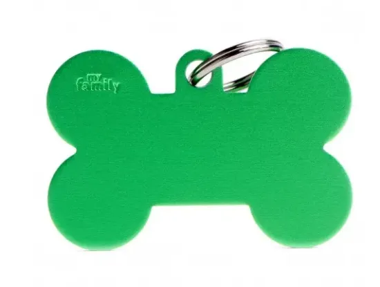 Снимка на My Family Id Tag XL - Елегантен алуминиев кучешки адресник медальон във форма на кокал, зелен