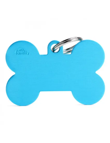 Снимка на My Family Id Tag XL - Елегантен алуминиев кучешки адресник медальон във форма на кокал, син