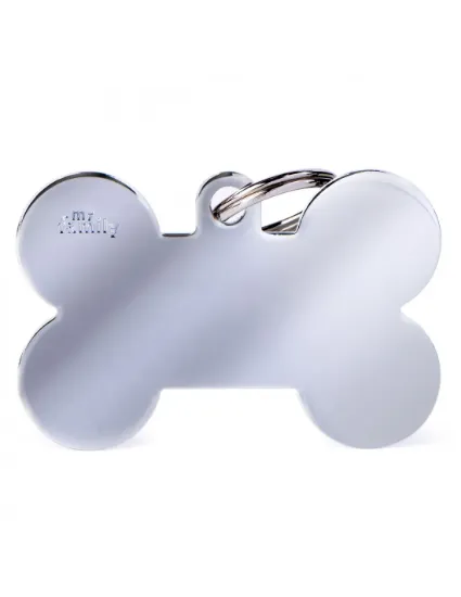 Снимка на My Family Id Tag XL - Елегантен алуминиев кучешки адресник медальон във форма на кокал, сребрист