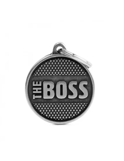 Снимка на My Family Id Tag - Елегантен алуминиев кучешки адресник медальон с надпис The Boss - сребрист