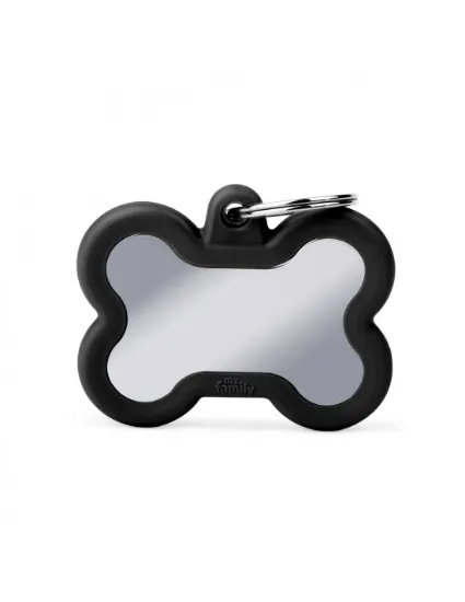 Снимка на My Family Id Tag - Елегантен хромиран кучешки адресник медальон във форма на кокал - черен