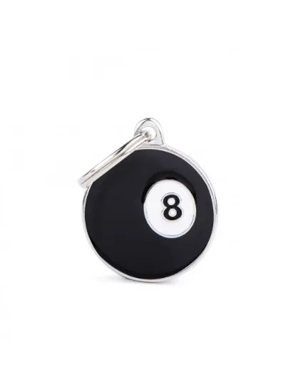 Снимка на My Family Id Tag Medium - Елегантен хромиран кучешки адресник медальон във форма билярдна топка- черна