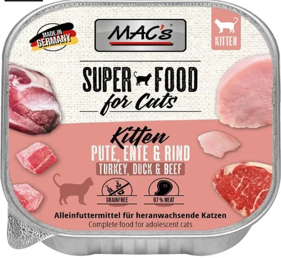 Снимка на Mac's Kitten - Пастет за подрастващи котета с патешко , пуешко и говеждо месо, 85 гр./5 броя