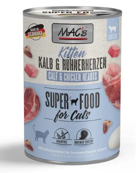 Снимка на Mac's Kitten Chicken and Beef - Премиум консервирана храна за подрастващи котки, без зърно, с пилешки сърца и телешко месо, 400 гр./3 броя