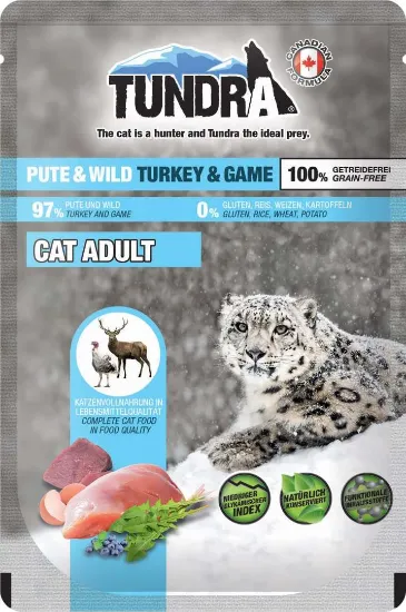Снимка на Tundra Adult Turkey and Game - Премиум пауч за израснали котки,без зърно, с пуешко месо и дивеч, 85 гр. /4 броя