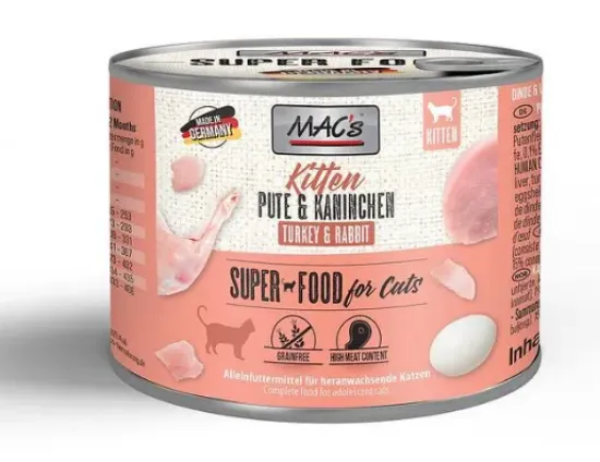 Снимка на Mac's Kitten - Премиум консервирана храна за подрастващи котки, без зърно, с пуйка и заек