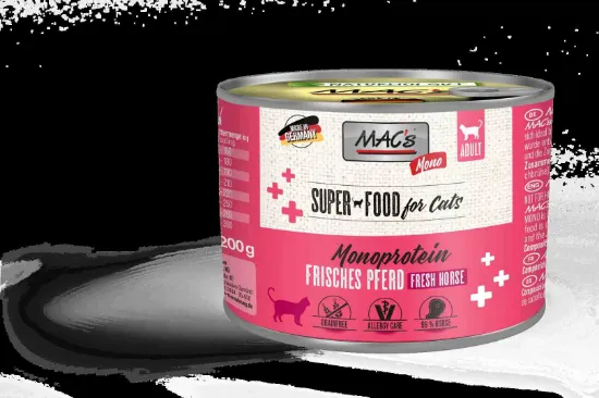 Снимка на Mac's Monoprotein Cat - Премиум консервирана храна за израснали капризни и чувствителни котки, без зърно, с конско месо, 200 гр/2 броя.