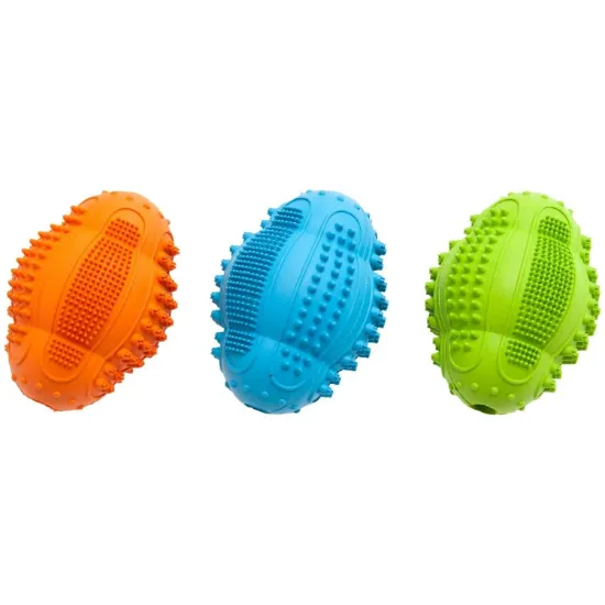 Снимка на Flamingo Ruffus ball - Забавна дентална играчка за кучета за дъвчене и дърпане - ръгби топка , 8/6 см./три цвята
