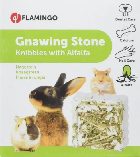 Снимка на Flamingo Rodent Stone - Минерален камък за гризачи с люцерна, 6 x 6 x 2 см.