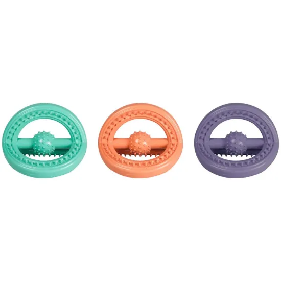 Снимка на Flamingo Tri ring rubber - Дентална играчка за кучета за дъвчене, масажираща венците , 11/14.5 см./три цвята