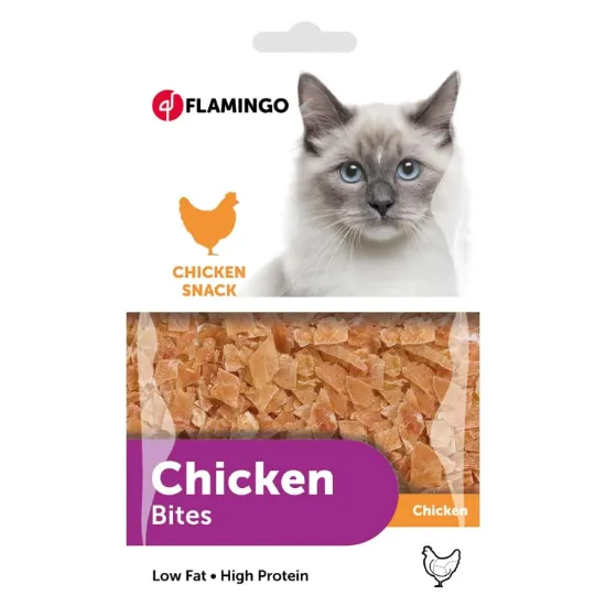 Снимка на Flamingo Chick’n Snack Pure Chicken - Вкусно лакомство за котки, хапки от пилешко месо, 85 гр.