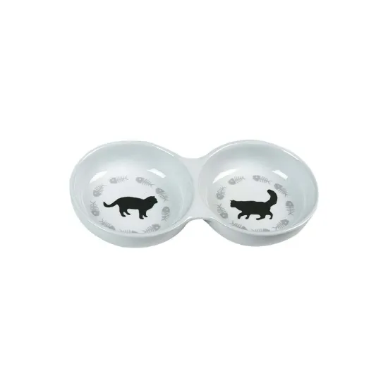 Снимка на Flamingo Cat bowl - Порцеланова двойна купа за храна и вода за котки,3,5 x 11 x 22 см.