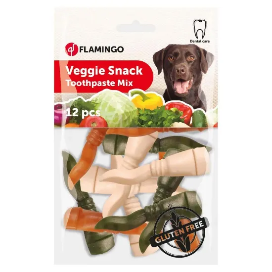 Снимка на Flamingo Veggie Toothpaste - Вкусно дентално лакомство за кучета със зеленчуци, 12 броя х 7,5 см./2 пакета