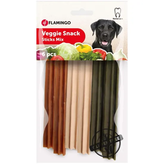 Снимка на Flamingo Veggie rod mix - Дентално лакомство за кучета , вегетариански пръчици, 6 броя х 12 см./2 пакета