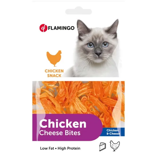 Снимка на Flamingo Chicken and cheese - Лакомство за котки с пилешко месо и сирене, 85 гр.