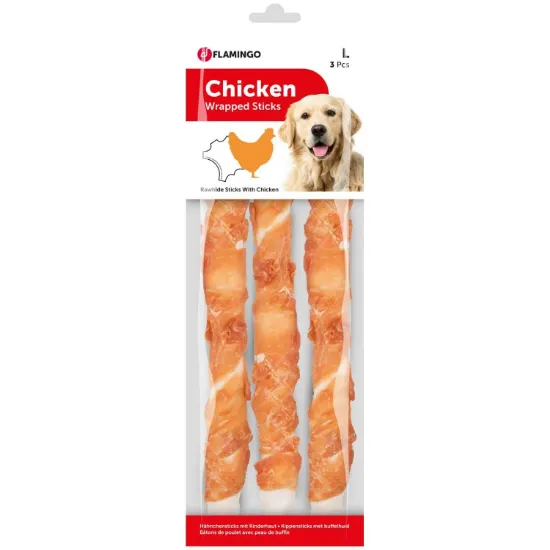 Снимка на Flamingo Chicken wrap stick - Лакомство за кучета , вкусни пръчици с пилешко месо, 3 броя /280 гр.