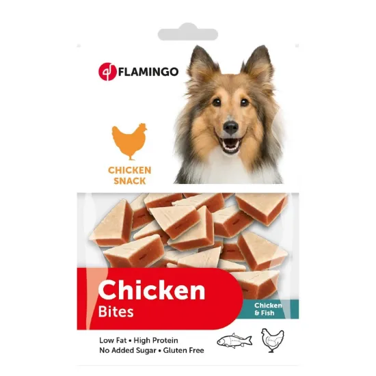 Снимка на Flamingo Chicken snack - Лакомство за кучета, снакс, вкусни хапки с пилешко месо и риба, 90 гр