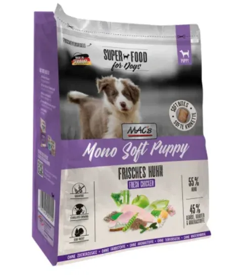 Снимка на MACs Dog Mono Soft PUPPY FRESH 4кг.-Пълноценна храна, меки гранули за подрастващи кучета, без зърно с пиле