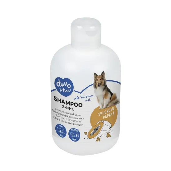 Снимка на Duvo Plus 2-in-1 dog shampoo and conditioner with papaya - Шампоан и балсам в 1 за кучета, с папая, 250 мл.