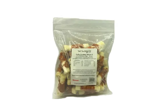 Снимка на Pet Interest Puffy Chicken Sticks - S - Вкусно лакомство за кучета, пръчици от телешка кожа увити с пилешко филе, 1080 гр.10 см./36 броя в пакет