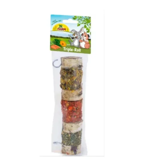 Снимка на JR Farm Triple Roll - Допълнителна храна във формата на тройна ролка естествено дърво, ценни семена и три ароматни пълнежа за мини зайци и гризачи, 160 гр.