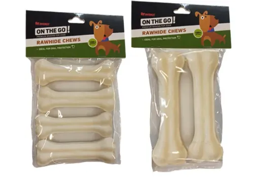 Снимка на Pet Interest White Pressed Bones - Лакомство за кучета, бели кокали от пресована кожа, 4 броя в пакет 13 см.