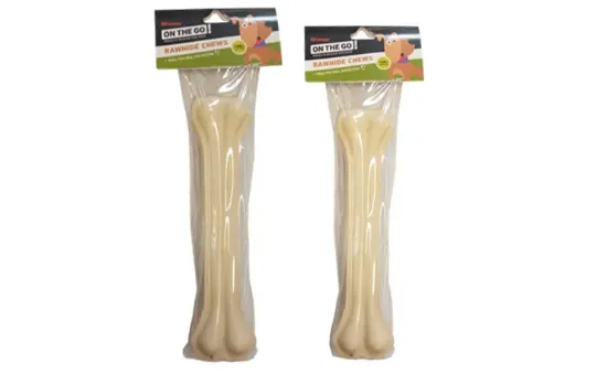 Снимка на Pet Interest White Pressed Bones - Лакомство за кучета, бели кокали от пресована кожа, 1 брой в пакет 27 см.