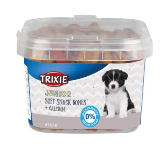 Снимка на Trixie Junior Soft Snack Bones - Вкусно лакомство/наградки за подрастващи кучета ,вкусни хапки с пилешко,агнешко, сьомга и калциций,140 гр./2 пакета