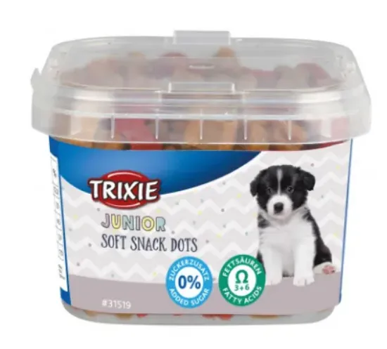 Снимка на Trixie Junior Soft Snack Dots - Лакомство за подрастващи кучета, меки хапки с пилешко и сьомга, омега 3 и омега 6,140 гр./2 пакета