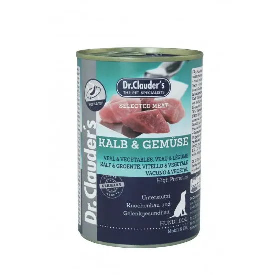 Снимка на Dr. Clauder's Selected Meat Pro Joint Active Kalb Gemuse - Премиум консервирана храна с телешко и зеленчуци за кучета със ставни проблеми, 3 броя х 400 гр.