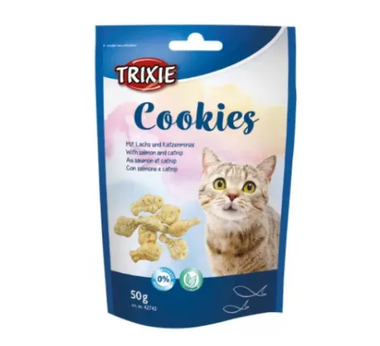Снимка на Trixie Cat Cookies - Лакомство за котки, вкусни бисквити със сьомга и катнип, 50 гр./4 пакета