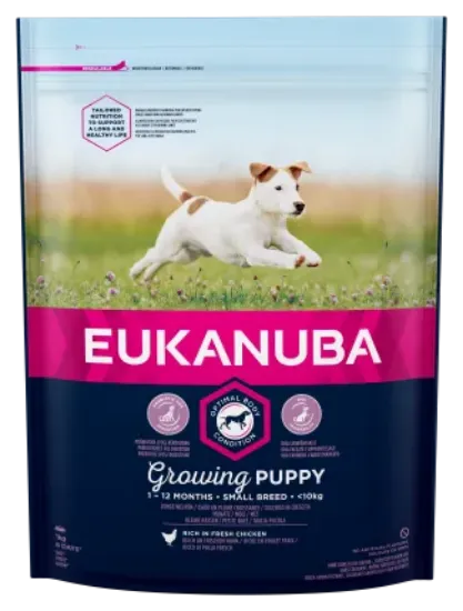 Снимка на Eukanuba Dog Puppy Small breed - Премиум суха храна за подрастващи кучета от дребни породи с пилешко и пуешко месо, 18 кг.