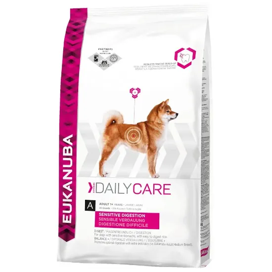 Снимка на Eukanuba Daily Care Dog Sensitive Digestion - Премиум суха храна за кучета с чувствителен стомах с пилешко месо, 2.5 кг.