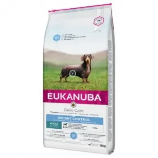 Снимка на Eukanuba Daily Care Small / Medium Weight Control - Балансирана суха храна за израснали кучета от дребни и средни породи склонни към напълняване с пилешко и пуешко месо, 15 кг.