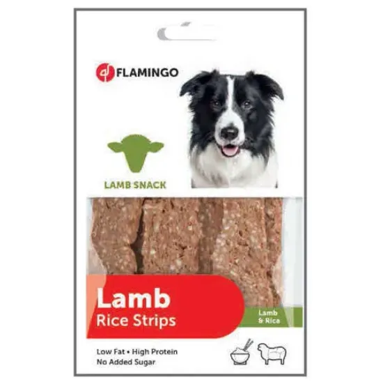 Снимка на Flamingo Lamb Rice Strips - Лакомство за кучета, вкусни ленти с агнешко и ориз, без захар, 85 гр.х 2 пакета