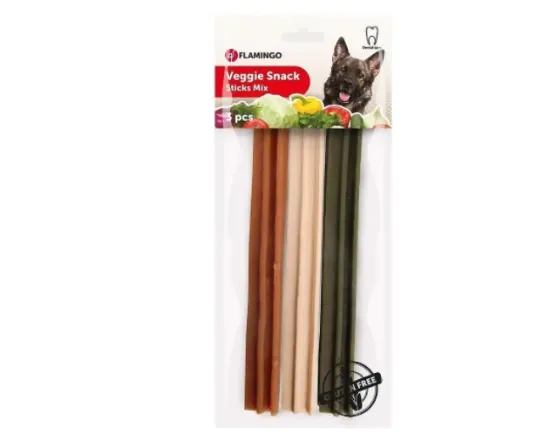 Снимка на Flamingo Veggie Rod Mix - Лакомство за кучета, вегетариански пръчици с витамини, 3 броя в пакет/2 пакета