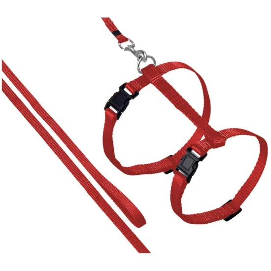 Снимка на Flamingo Cat Lead and Harness - Комплект повод с регулируем нагръдник за котки, 110 см. - червен