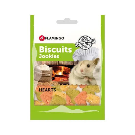 Снимка на Flamingo Rodents Mix Bisquits - Лакомство за гризачи, вкусен микс бисквити на сърчица, 100 гр.