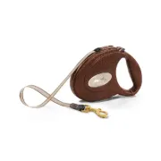 Снимка на Flexi Leather - Луксозен автоматичен повод за кучета до 25 кг, обшит с естествена козя кожа, 5 метра лента - кафяв 1