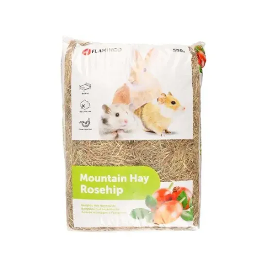 Снимка на Flamingo Hay With Rosehip - Натурална храна за зайци и други гризачи, планинско сено с шипки, 500 гр.