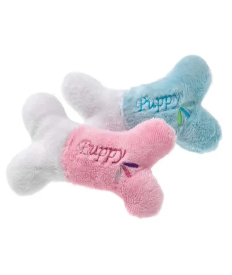 Снимка на Flamingo Puppy Bone - Играчка за подрастващи кучета - плюшен кокал, 11 см./ син. розов/ 1 брой